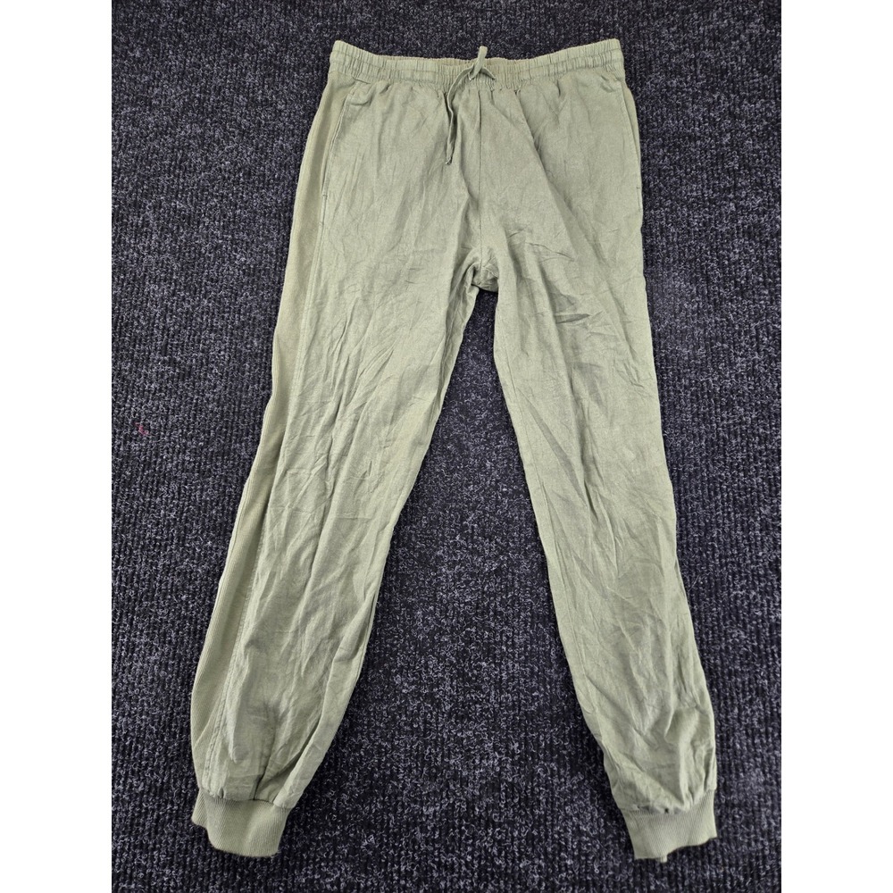 Love Tree Womens Olive Green Linen Blend Jogger Pants Elastic Waist Large 6624PY